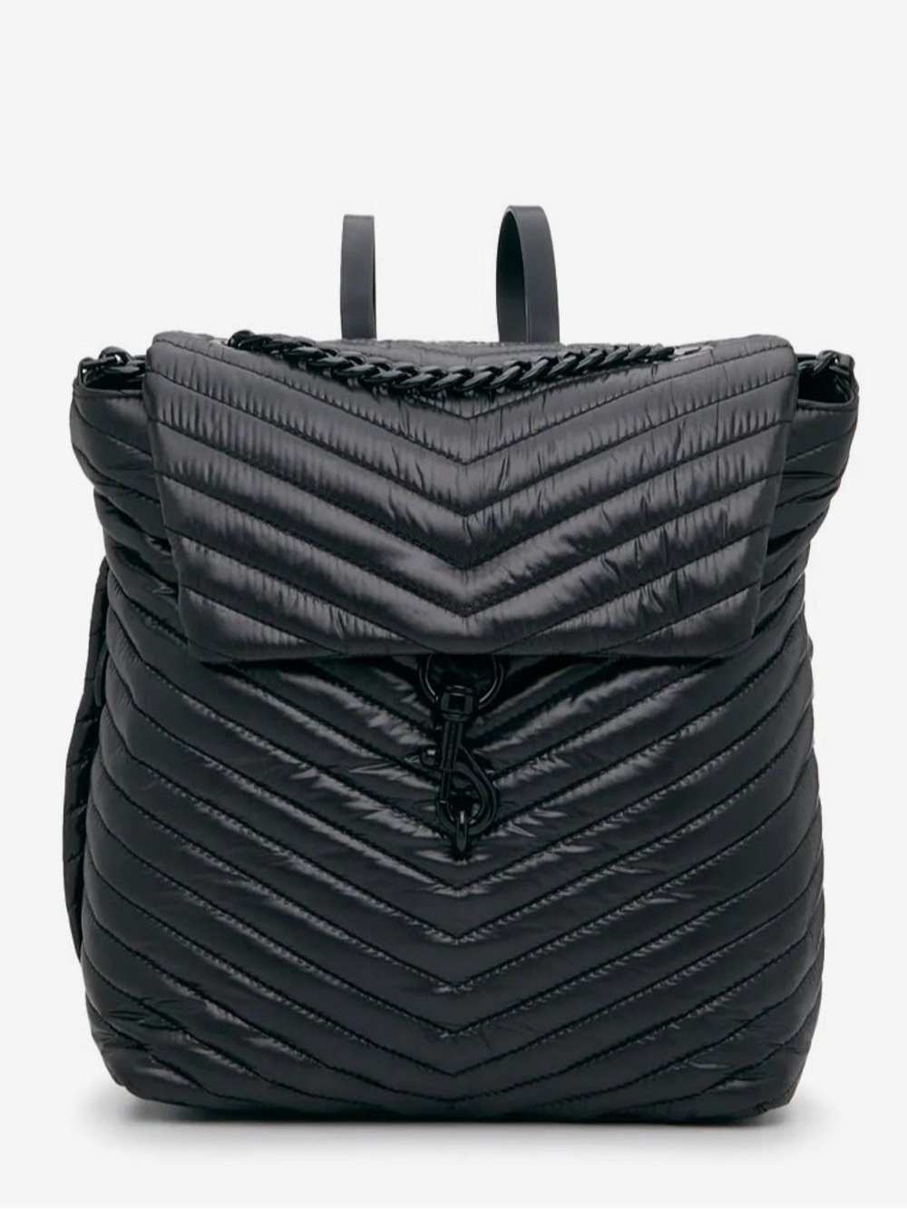 Quilted Black Backpack with Chain Trim